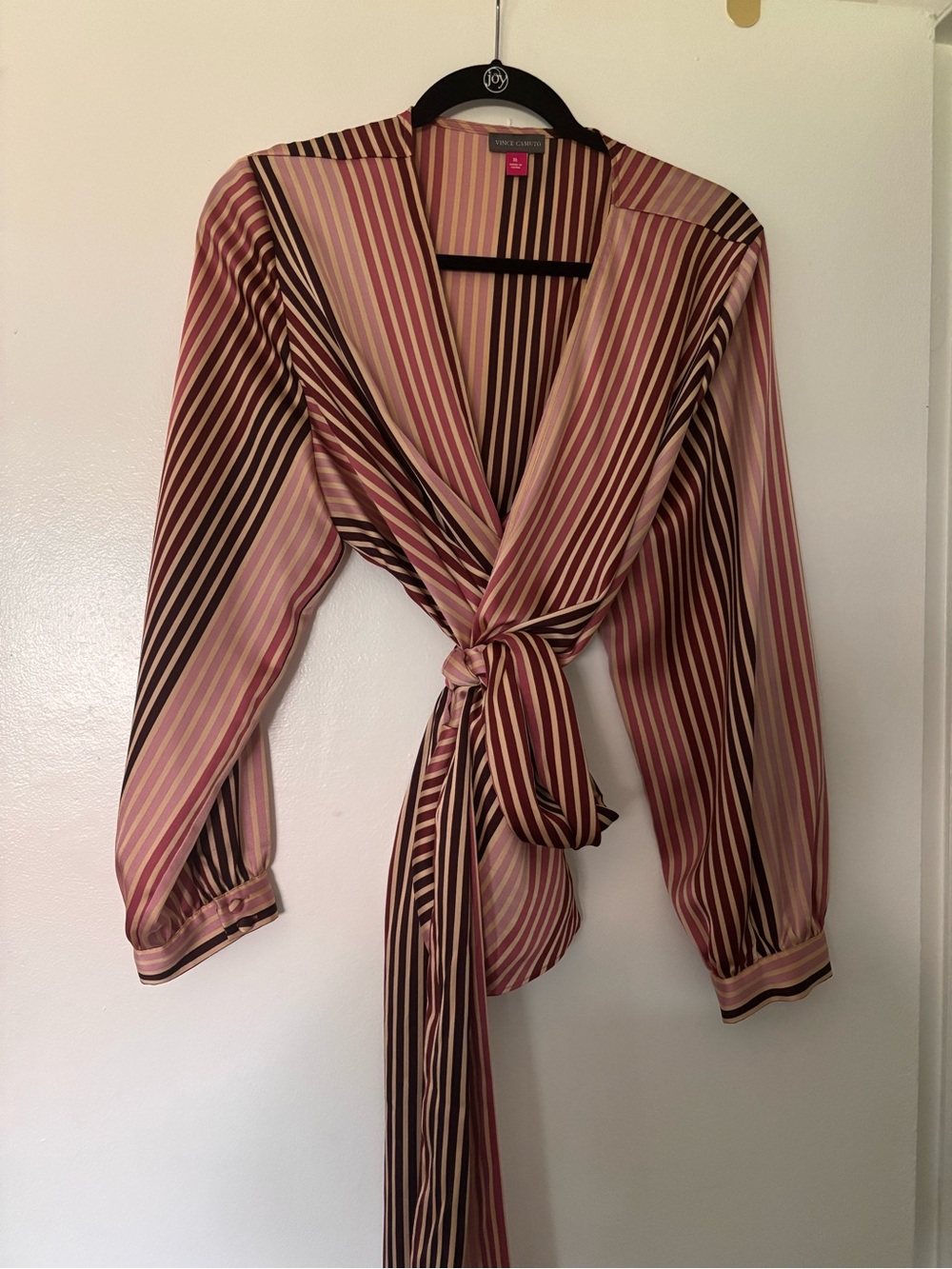 Vince Camuto Pink & Brown Striped Tie-Waist Blouse